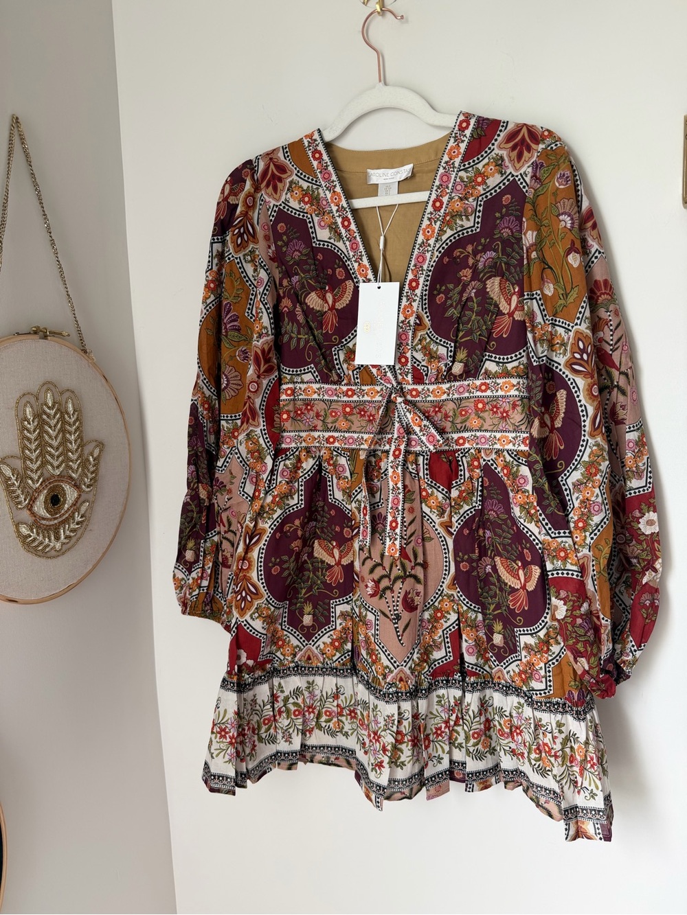 Caroline Constas Floral Paisley colorful long sleeve cotton Mini Dress
